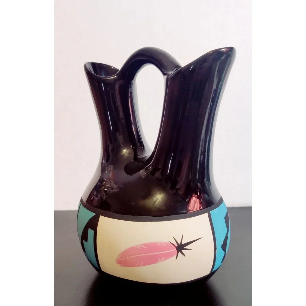 Vintage Navajo Wedding Vase Pottery 8 Inch Signed 1990 